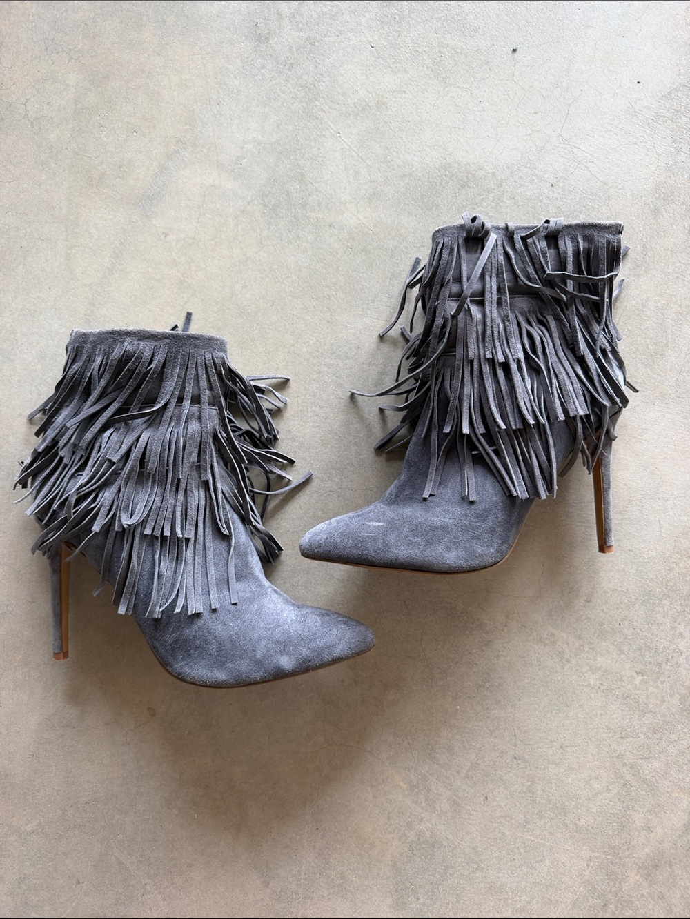 Steve Madden Gray Suede Fringe Stiletto Ankle Boots size 8